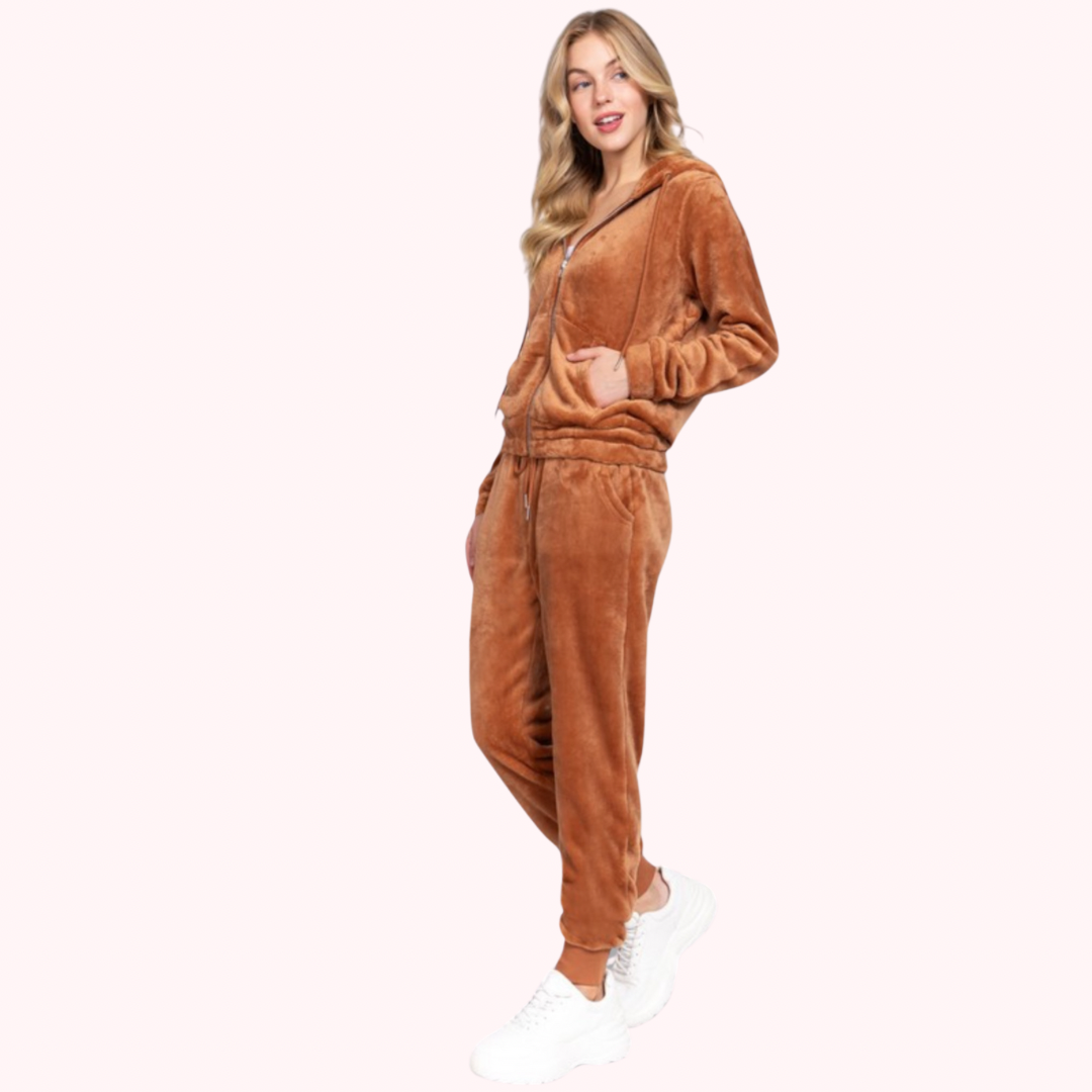 Faux Fur Hoodie and Jogger Sets