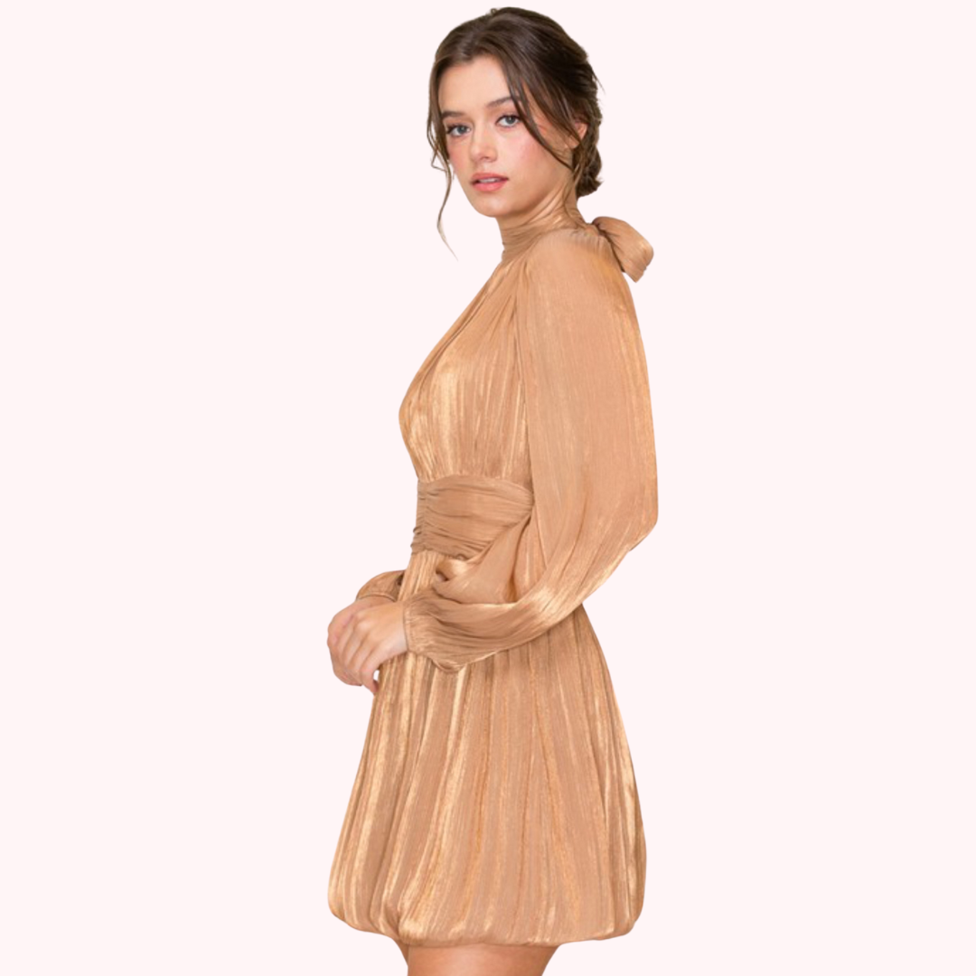 Open Back Mock Neck Mini Dress