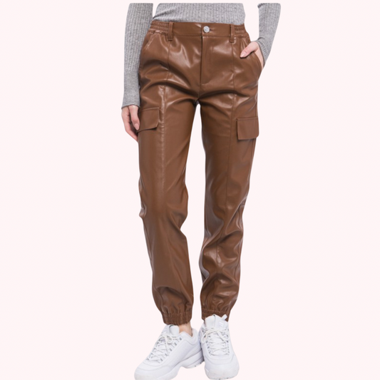 Faux Leather Cargo Jogger Pant