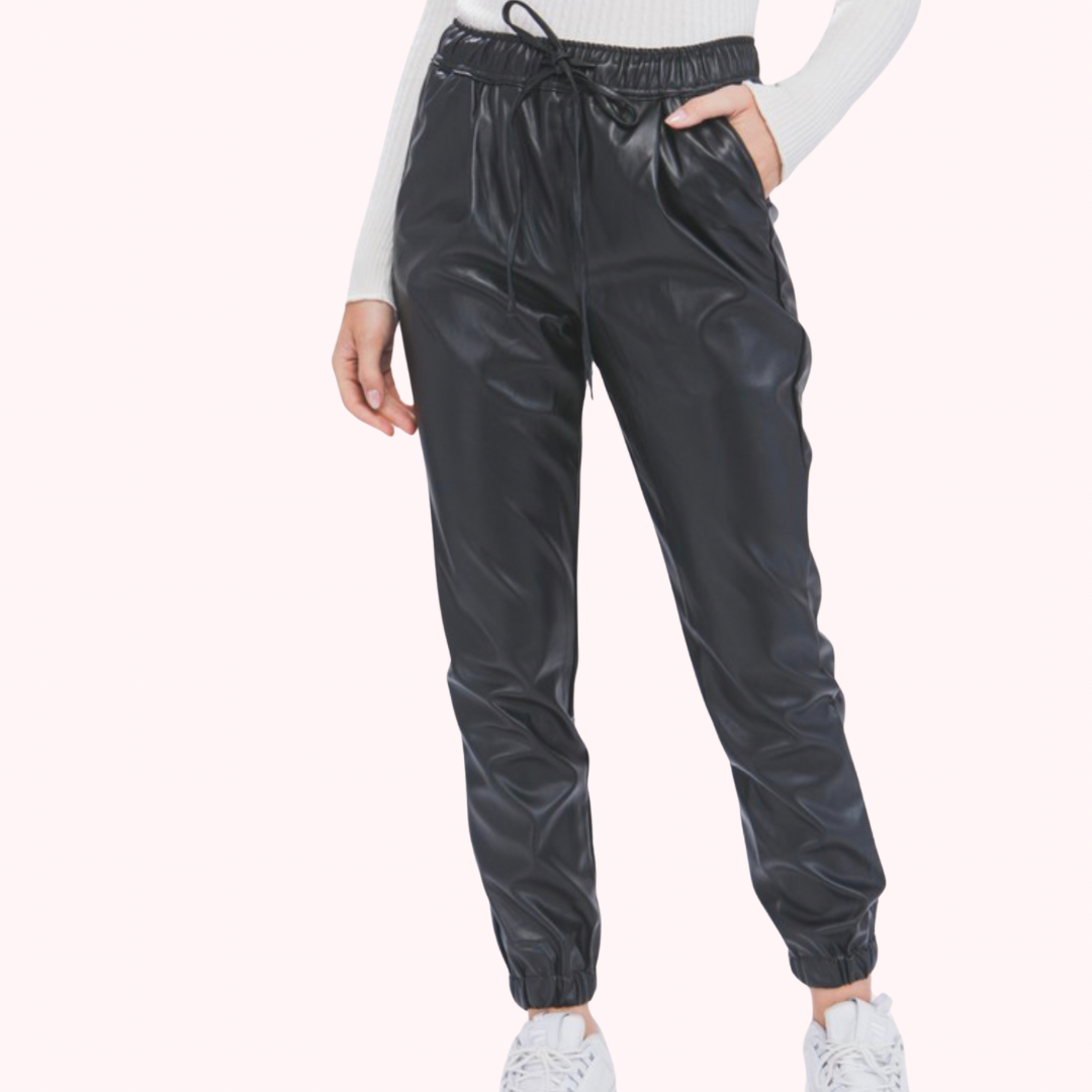 Faux Leather Black Jogger Pant