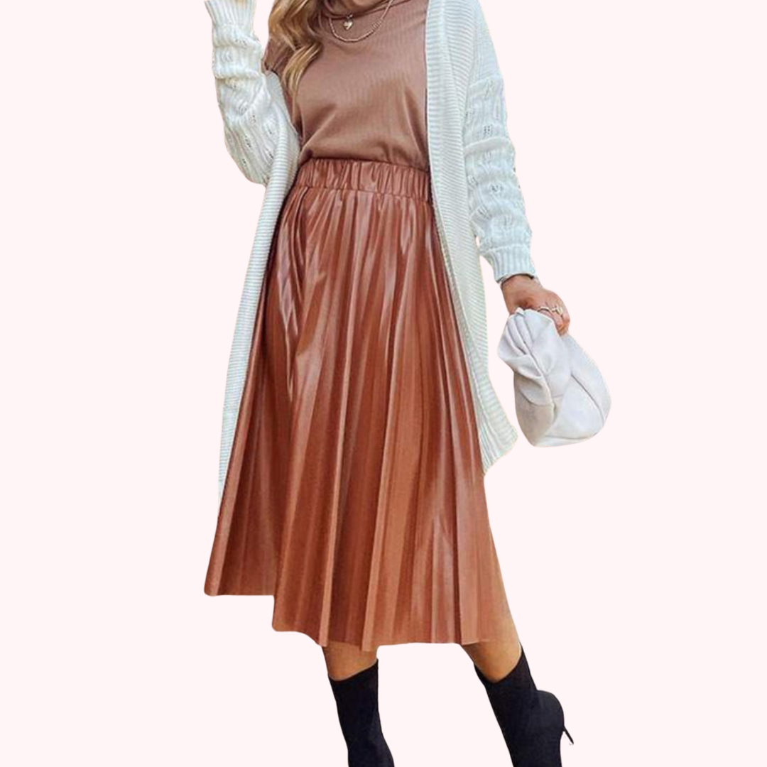 Faux Leather Pleated Skirt