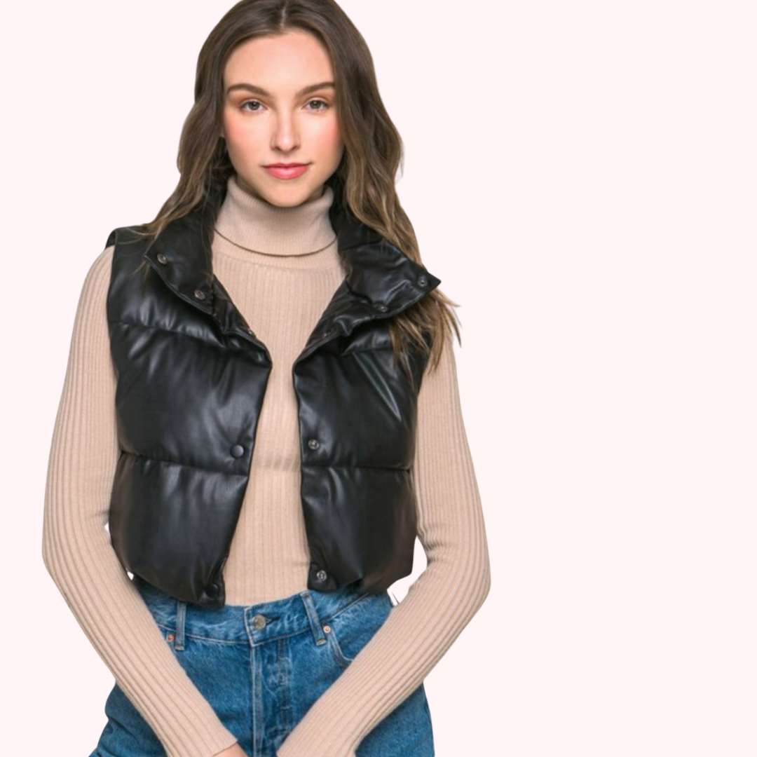 Crop Faux Leather Vest