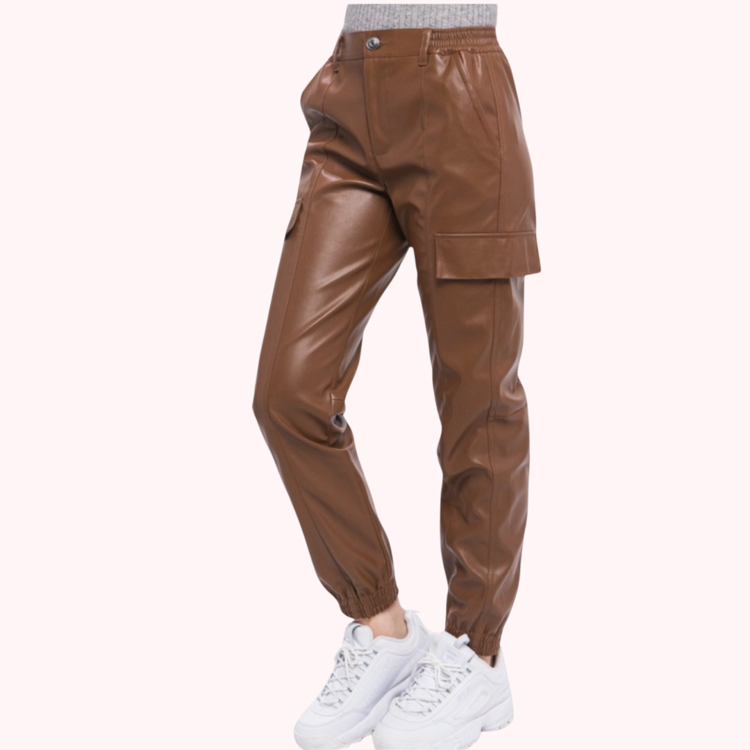 Faux Leather Cargo Jogger Pant