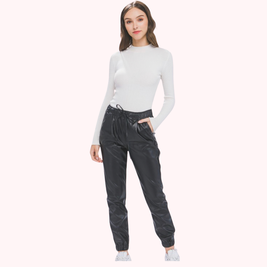 Faux Leather Black Jogger Pant