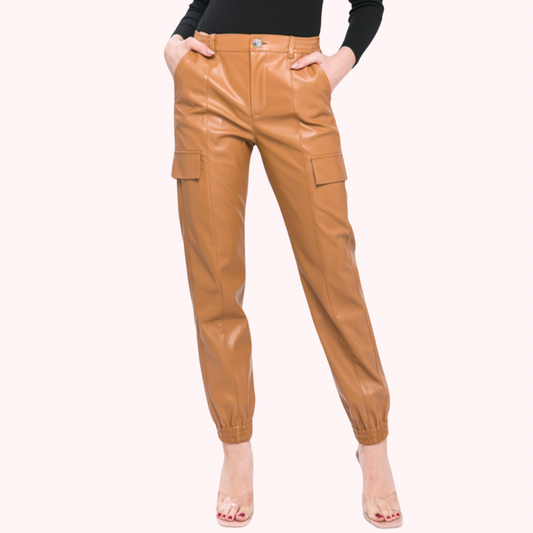 Faux Leather Cargo Jogger Pant