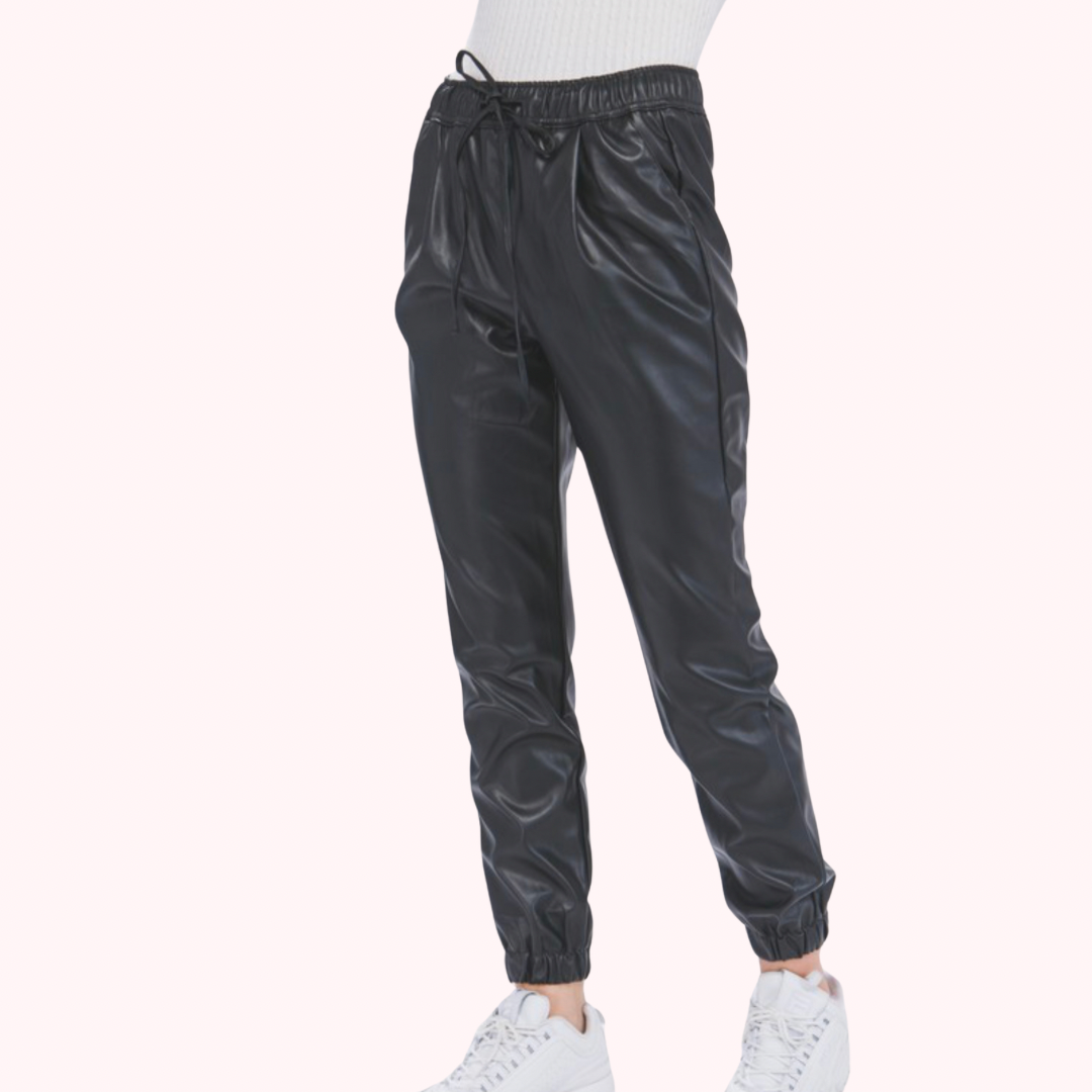 Faux Leather Black Jogger Pant