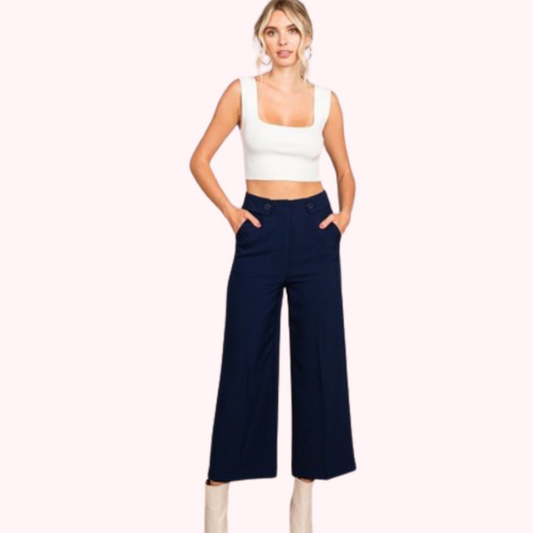 Double Button Wide Leg Pant