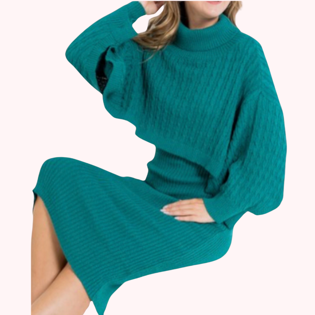 Ribbed Knit Long Sleeve Sweater Dress