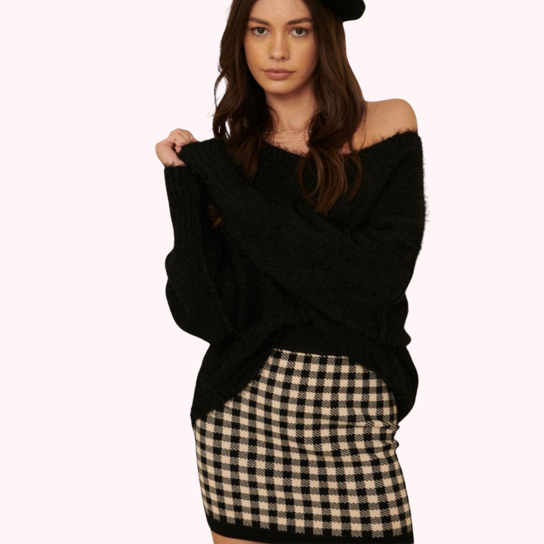 Plaid Knit Mini Skirt