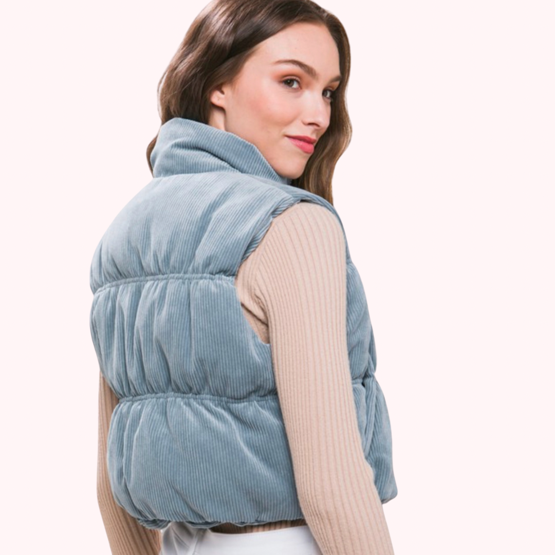 Corduroy Puffer Vest With Pockets