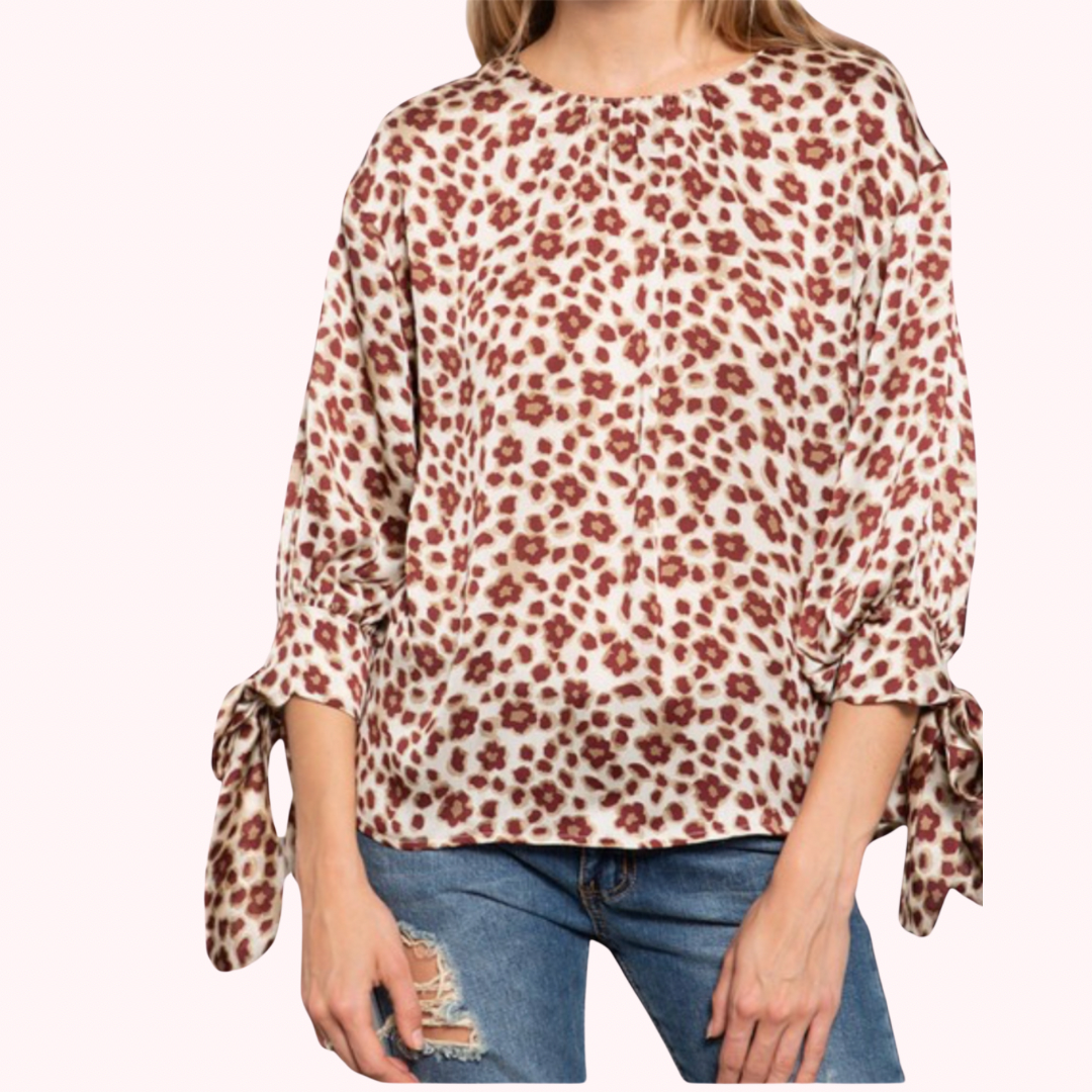 Long Sleeve Blouse Leopard Print