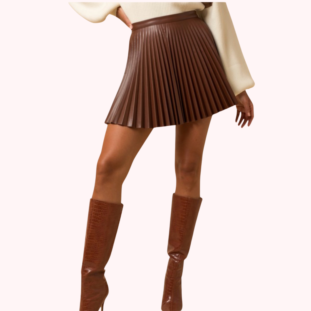 Faux Leather Pleated Skirt