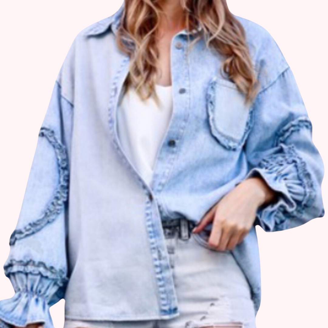 Ruffle Patch Light Denim Long sleeve Shirt