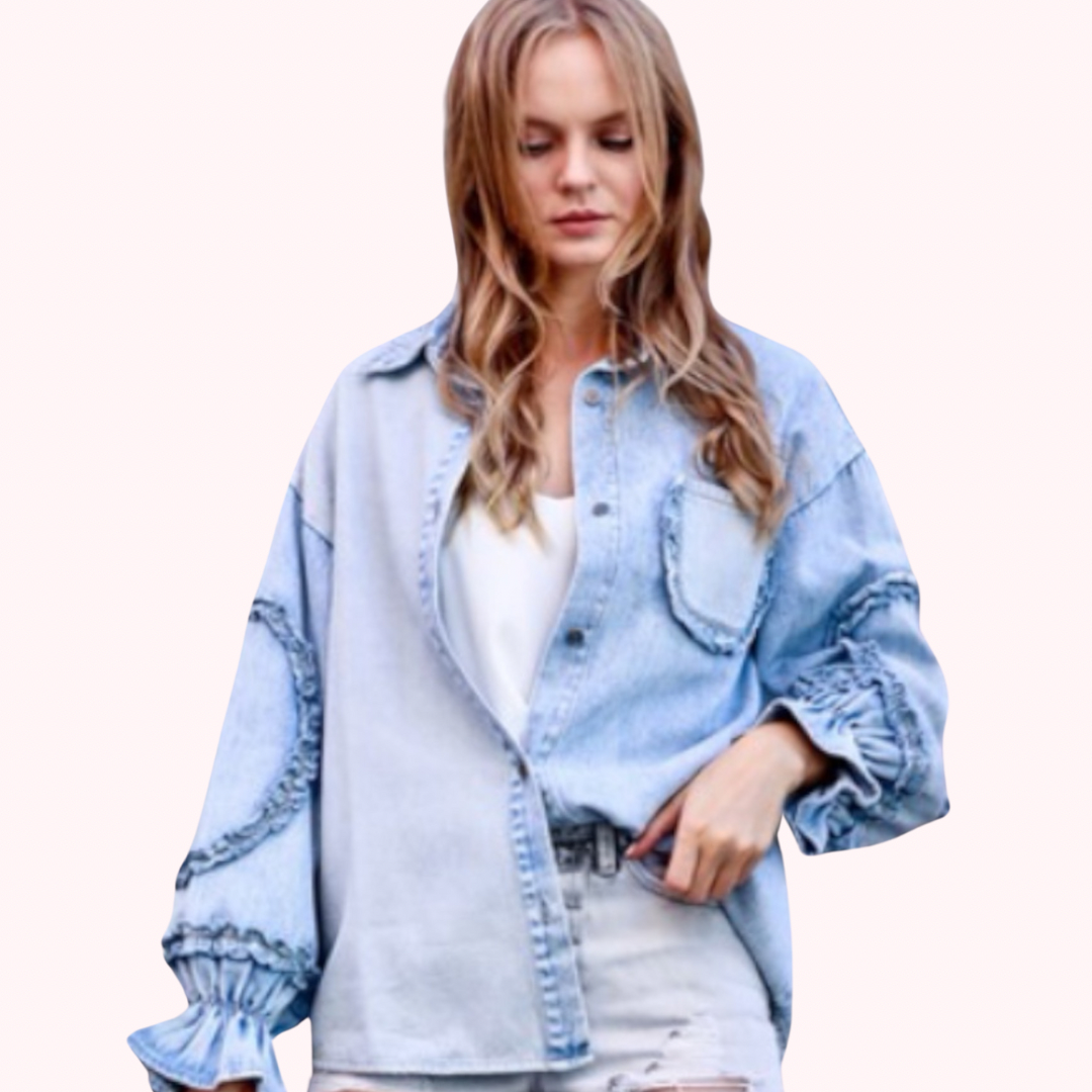 Ruffle Patch Light Denim Long sleeve Shirt